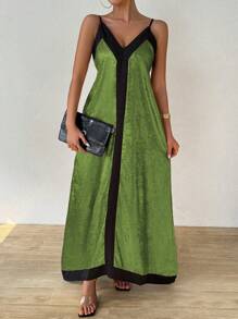 Calvaya Summer Contrast Trim Metallic Cami Longline Dress