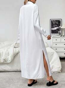 Calvaya Vestido midi largo estilo camisa suelta y casual para mujer con cuello