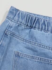 SHEIN Fashionable Bowknot Teenage Girls' Denim Skirt - Medium Wash - View 5