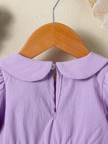 Vestido de manga larga con cuello alado y adornos de lazo para bebé niña, Primavera/Verano - Morado - Ver 8