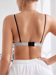 2pcs Women's Printed Bra Set With Spaghetti Strap, Casual & Comfortable, Open Back Design