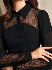 Anewsta Lace Mesh Cocktail Party See-Through Dress Maxi Women Outfit - Black - View 4