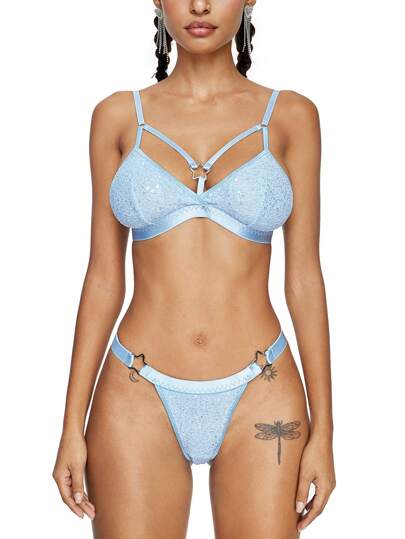 ROMWE Avant Glitter Knit Five-Pointed Star Linked Sexy Lingerie Set,