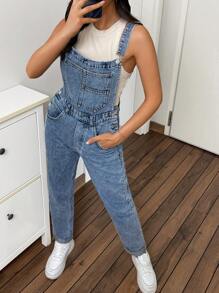 EURMUSE POCKET DETAIL WOMEN DENIM OVERALL JUMPSUIT - Medium Wash - View 4