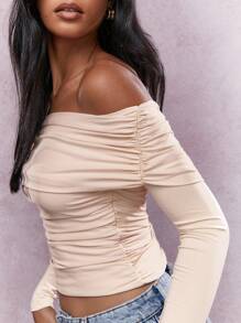 MISSGUIDED Asymmetric Jersey Ruched One Shoulder Long Sleeves Top