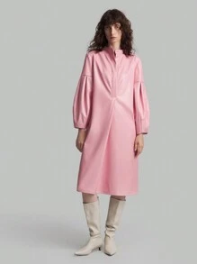 Ontre Women Long Sleeve Stand Collar Dress, Pink, Autumn - Pink - View 7