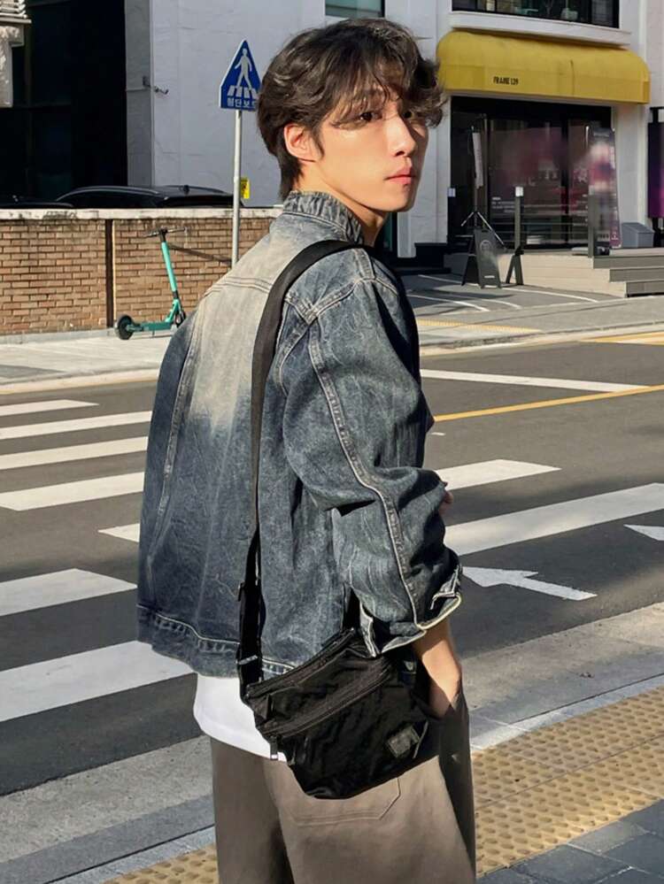 Men Flap Pocket Denim Jacket For Daily Wear Fall, Winter