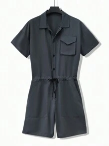 Manfinity EMRG Peto camisa para hombre con bolsillo de solapa y cintura con cordón