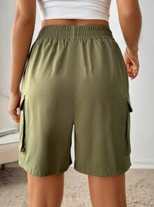 SHEIN Essnce Short de travail cycliste d'été pour femmes - Militaire verte - Voir 2