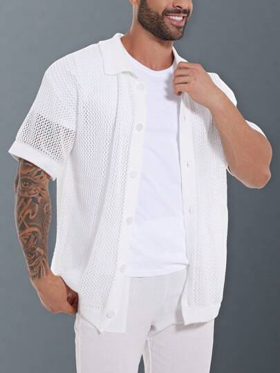 Manfinity Homme Men Plus Solid Pointelle Knit Top , Crochet , Friends , Vacation , Art Shirt , Plain