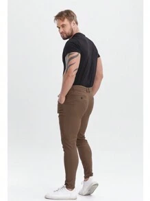 Pantalones chinos para hombres ajustados, elásticos, pantalones de vestir resistentes a las arrugas - Óxido marrón - Ver 2