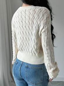 Chiquease Casual Hollow Knit Sweater With Beaded Trim For Spring And Autumn Knit Pullover Fall Winter Outfit - Apricot - View 2