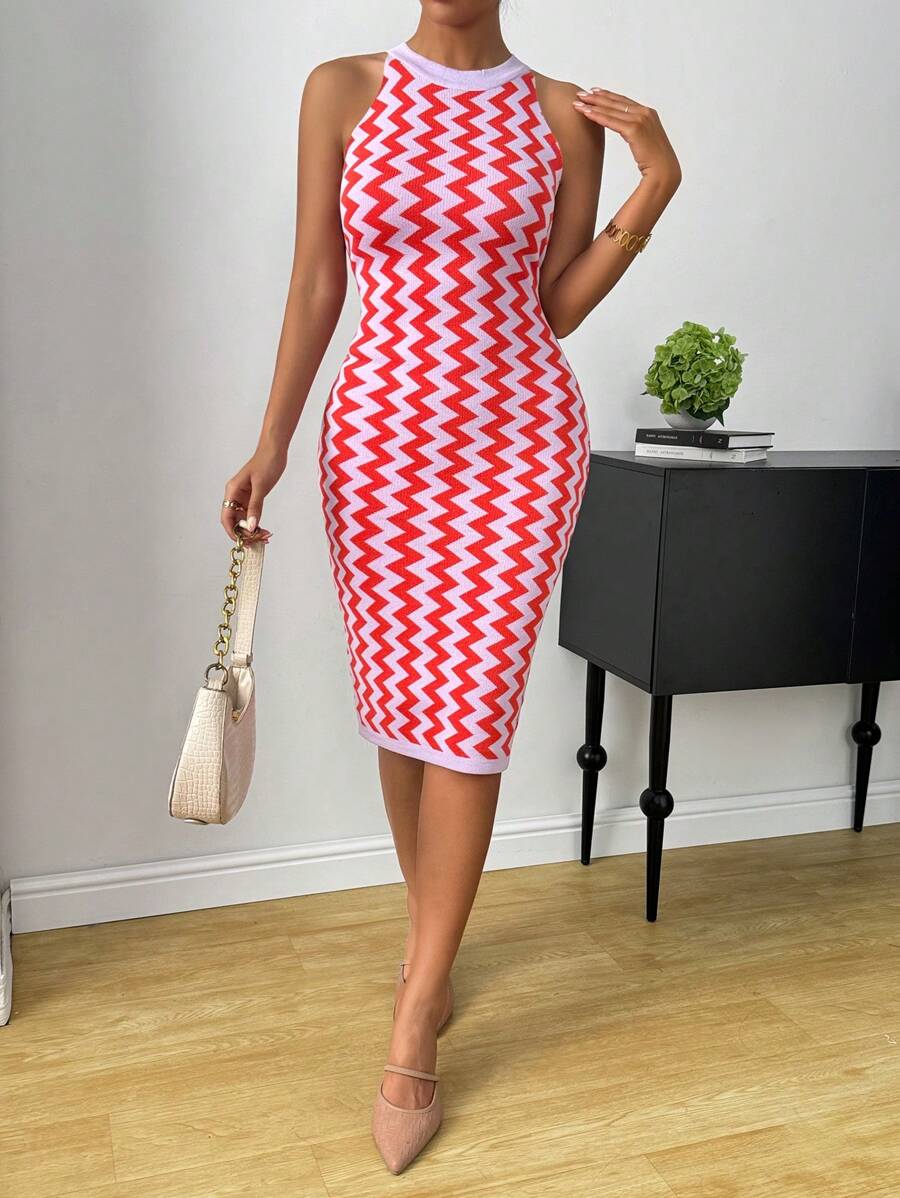 Chiquease Wave Jacquard Sleeveless Sweater Dress - Multicolor - View 1