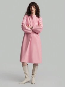 Ontre Women Long Sleeve Stand Collar Dress, Pink, Autumn - Pink - View 3