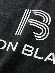 Manfinity VCAY Men's Knitted Round Neck Short Sleeve Loose T-Shirt With Printed Letters, Regular Fit, Suitable For Daily Wear In Spring And Summer, Street Style - Black - View 4