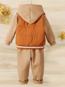 SHEIN 3-delige set met geribde kraag en effen sweatshirt voor jonge meisjes, geschikt voor herfst en winter voor vrijetijdskleding, school, feesten, verjaardagsfeestjes, shows, bruiloften, doopfeesten, eerste verjaardag, terug naar schoolseizoen