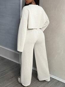 Slaydiva 2024 New Arrival Easter/Western Casual Basic Solid Color Long Sleeve Cropped Top, Cami Undershirt & Loose Pants 3 Piece Women Suit Set