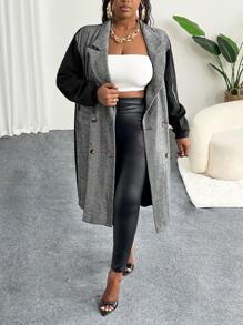 Slaydiva Blazer casual grande taille pour femmes, couleurs bloquées, grille, robuste - Gris - Voir 7