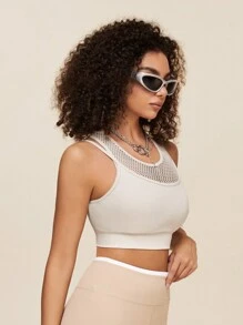 SHEIN Dewbera Sutien sport pentru femei, fără sudură, de culoare uni - Caisă - Vizualizare 5