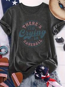 SHEIN LUNE No Crying In Baseball Funny Baseball T-Shirt, Gift For Sports Enthusiast, THERE'S No Crying In BASEBALL - Dark Grey - View 1