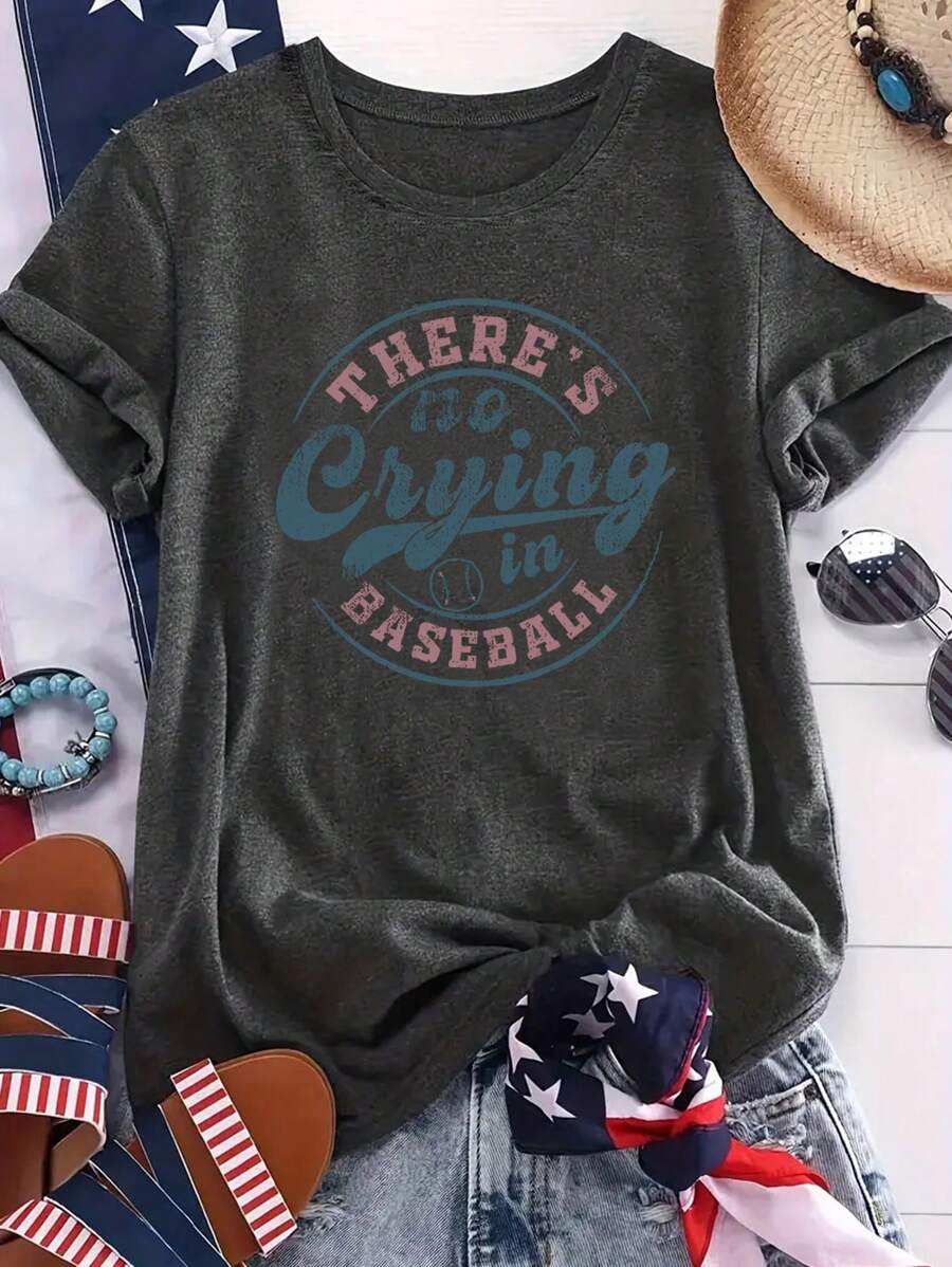 SHEIN LUNE No Crying In Baseball Funny Baseball T-Shirt, Gift For Sports Enthusiast, THERE'S No Crying In BASEBALL - Dark Grey - View 1