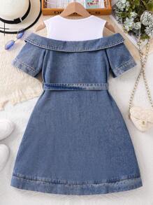 Tween Girls Simple Daily Dress - Medium Wash - View 2