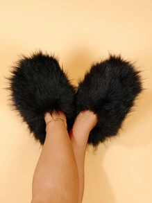 女士毛绒拖鞋 春季保暖内衬室内家居保暖静音拖鞋 大码拖鞋 毛绒时尚半包拖鞋 适合户外穿着