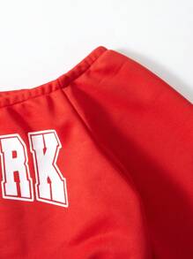 SHEIN Explorewe 青少年女孩休闲街头服饰炫酷学院风露肩运动衫和运动裤套装，适合圣诞节 - 紅色 - 查看 3