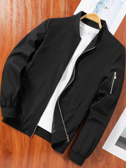 Manfinity Homme Herr Bomberjacka med dragkedja utan t-shirt, Tunn jacka, Enfärgad, Man, Långärmad, Arbete, För hösten