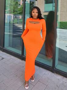 Slaydiva Fiery Orange Casual Long Bodycon Dress For Women - Burnt Orange - View 4