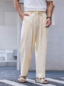 Manfinity VCAY Men's Woven Casual Loose Mid-Waist Straight Suit Pants Suitable For Daily Wear In Spring And Autumn - Khaki - View 4