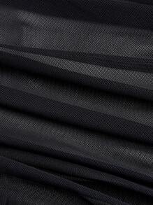 SHEIN MOD 优雅黑色网眼褶皱不对称领花苞裙、泡泡裙、舞会礼服、黑色裙子、秋季礼服、生日装、返校节礼服、南瓜 - 黑色 - 查看 3