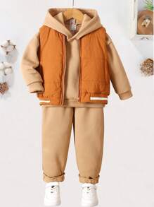 SHEIN 3-delige set met geribde kraag en effen sweatshirt voor jonge meisjes, geschikt voor herfst en winter voor vrijetijdskleding, school, feesten, verjaardagsfeestjes, shows, bruiloften, doopfeesten, eerste verjaardag, terug naar schoolseizoen