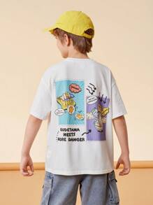 Gudetama X SHEIN Tween Boy卡通漫畫印花寬鬆T恤