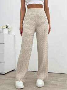 EURMUSE High Waist Wide Leg Knit Pants - Apricot - View 5