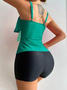 Swim Lushoire Ladies' Color-Blocked Vest Camisole Tank Top Summer - Mint Green - View 2