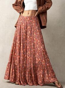 Bohemela Women's Vacation Floral Print Wide Leg Loose Pants With Ruffled Hem - Multicolor - View 2