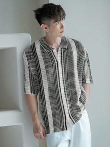 DAZY Men's Color Block Knitted Summer Sweater - Black and White - View 4