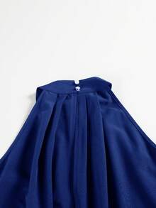 Women's Solid Color Sleeveless Halter Neck Casual Summer Wide-Leg Jumpsuit With Pockets - Royal Blue - View 4