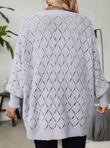 Calvaya Plus Size Vintage Fashionable V-Neck Hollow Out Sweater Knit Pullover Fall Winter - Grey - View 2