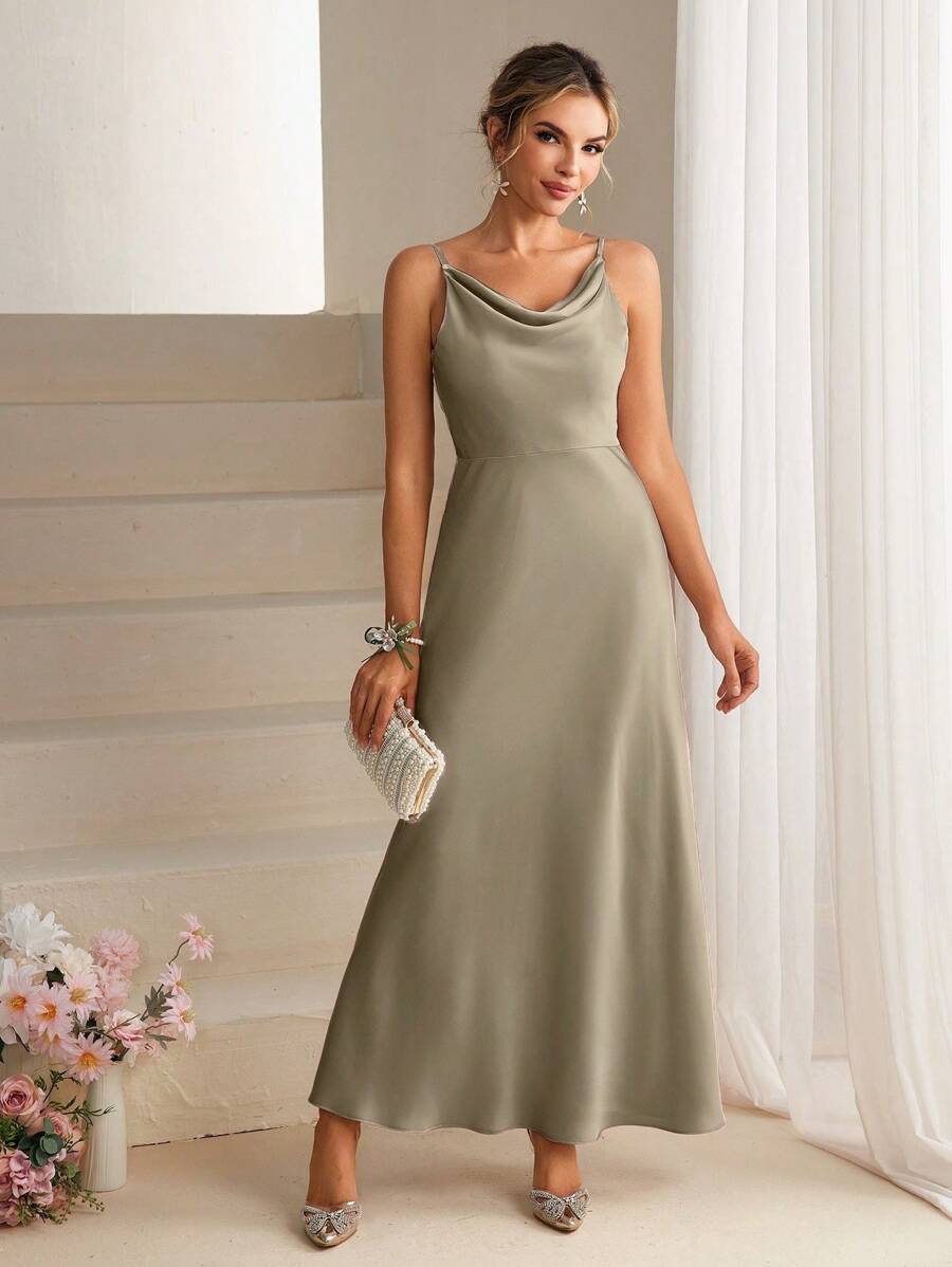 SHEIN Belle Women's Elegant Bridesmaid Dress Long Gown - Khaki - View 1