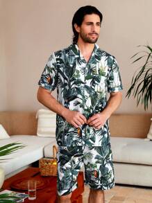 Manfinity ChillVibe Men's Tropical Print Short Sleeve And Shorts Homewear Set - Multicolor - View 6