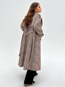 SHEIN EZwear Leopard Print Double Breasted Belted Trench Coat - Brown - View 2