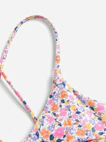 SHEIN Swim 女士夏季沙灘小花交叉背部性感二件式比基尼套裝，無線 - 彩色 - 查看 3