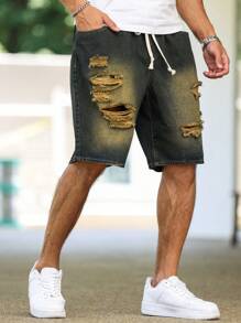 Manfinity Hypemode Shorts décontractés en denim avec poches grande taille pour hommes, troué