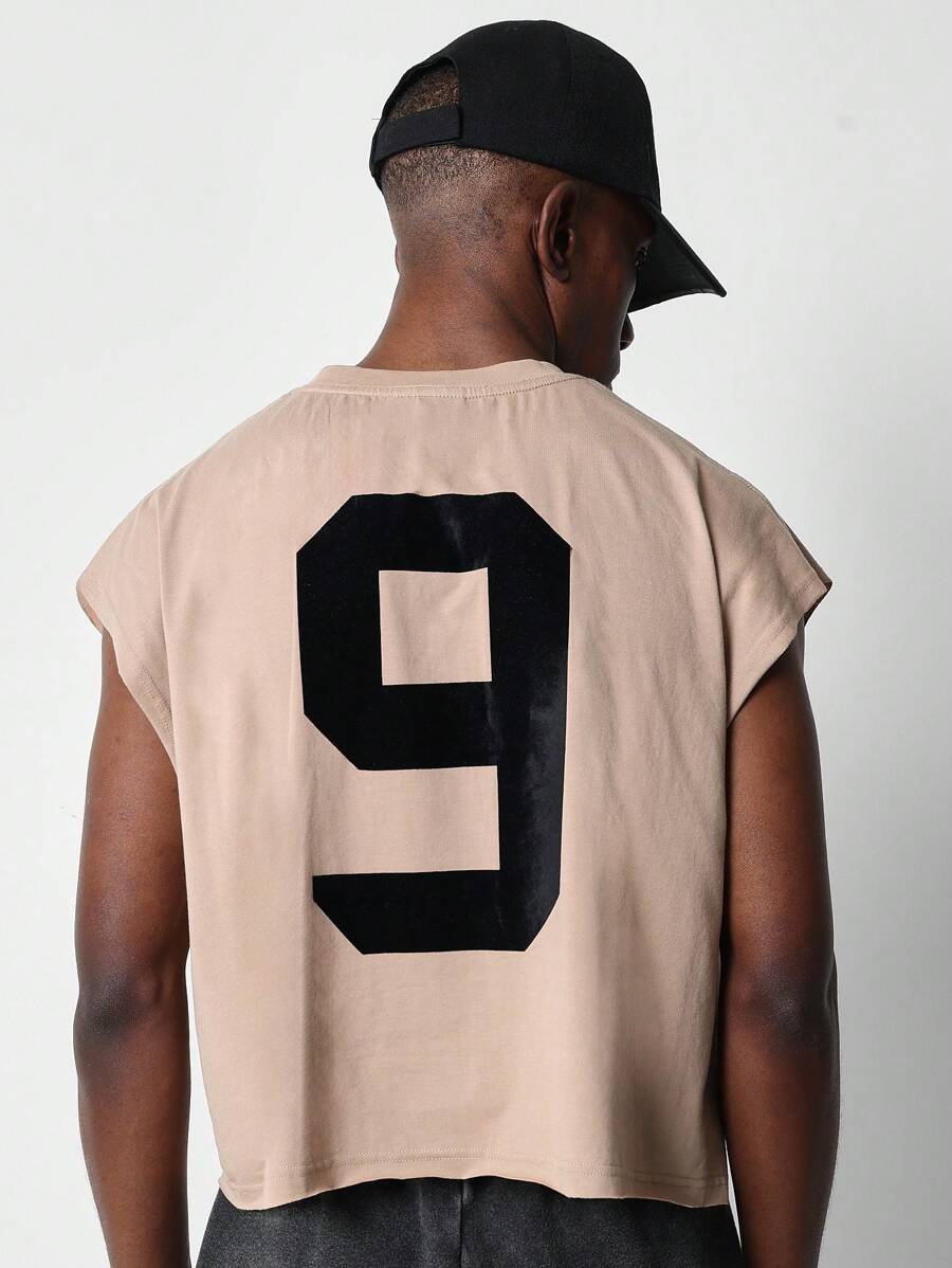 SUMWON 宽版数字图案印花短款背心