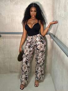 Slaydiva Bark Pattern Printed Woven Non-Stretch Casual Long Pants - Multicolor - View 4