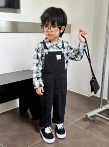 SHEIN Combo 3 món thường ngày cho bé trai: Áo sơ mi kẻ sọc (tay dài), áo thun (tay ngắn) và tổng thể họa tiết đau khổ - Nhiều màu - Xem 4