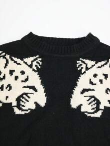 S391060 Leopard Print Elastic Sweater Top Nightclub Dress - Black - View 3