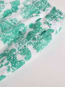 Surfspeed Men's Casual Drawstring Paisley Printed Wide-Leg Beach Shorts - Green - View 4